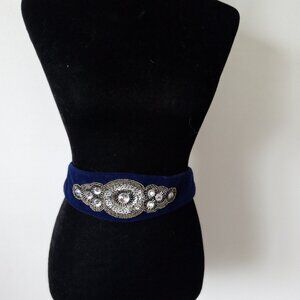 KIMCHI BLUE Deep Purple Velvet Belt w Sequin & Rhinestone Applique Size Large